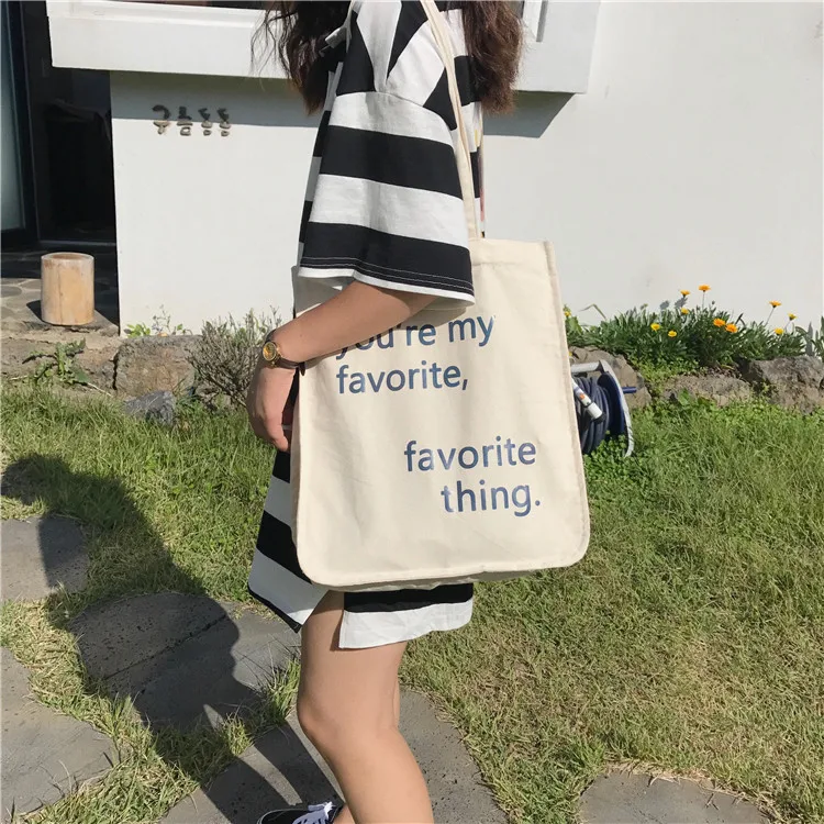 

Letter canvas bag ins simple wild student shoulder bag white cloth bag reusable bag grocery bag tote bag