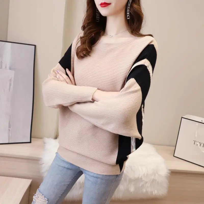 

2024 Autumn Winter Bat Shirt Sweater Female New Pullovers Korean Loose Soft Warm Long Sleeve Bottoming Y97