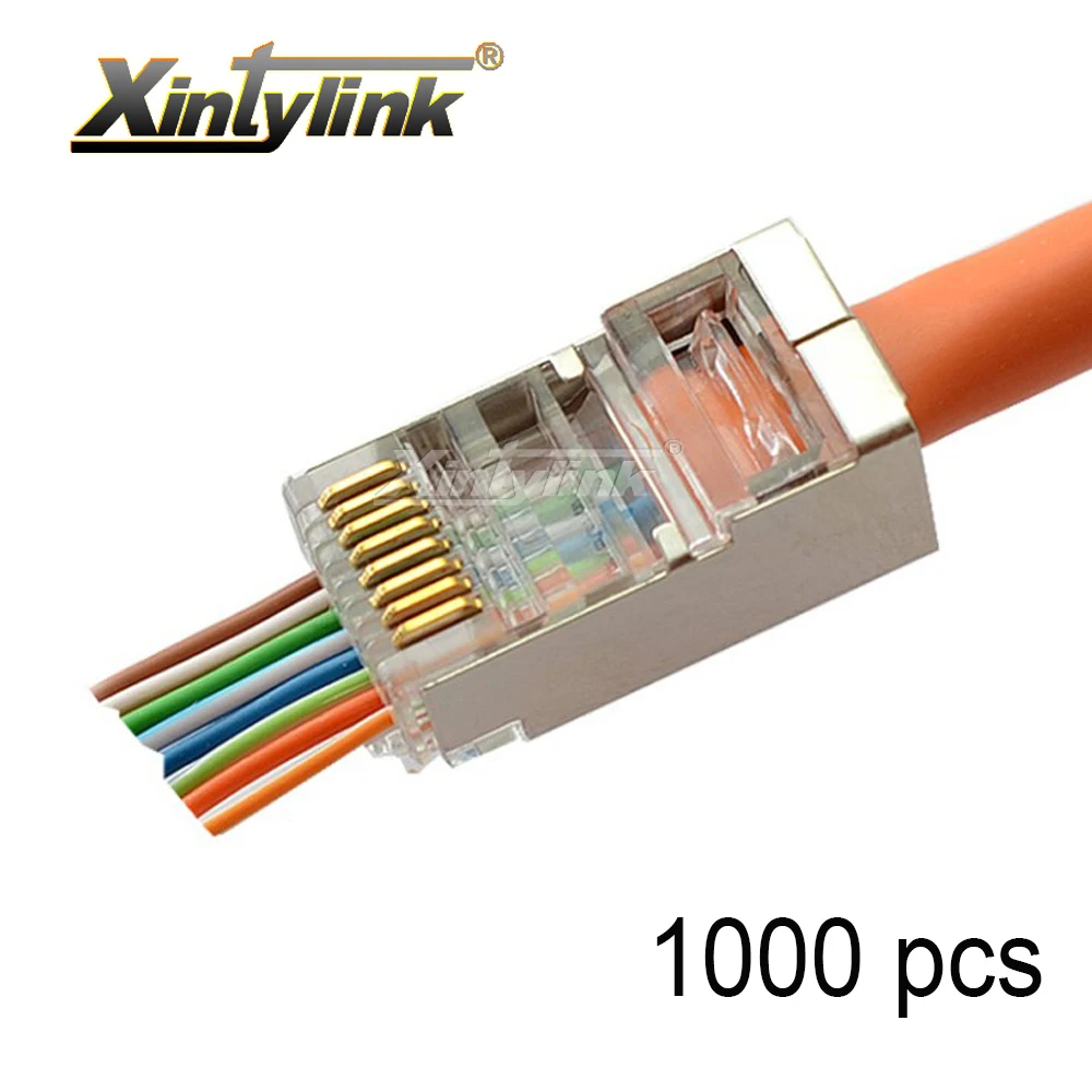 xintylink 500/1000pcs rj45 connector RJ RG45 plug cat5 cat5e cat6 ends network S/ FTP STP cat 6 ethernet cable shielded jack lan