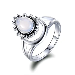 Charm Large Antique Marquise Created Moonstone Rings 925 Silver Women's Vintage Punk Jewelry Ring Unique Anniversary Party Gift