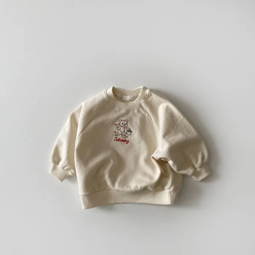 Spring New Baby Cartoon Sweatshirt Cute Bear Embroidery Sweatshirt For Boys Kids Long Sleeve Tops Cotton Girls Casual Pullover