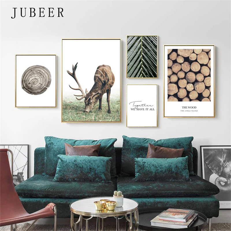 

Nordic Style Poster Deer Wall Art Decoration Pictures for Living Room Wood Ring Leaf Smiple Canvas Prints for Home Decor