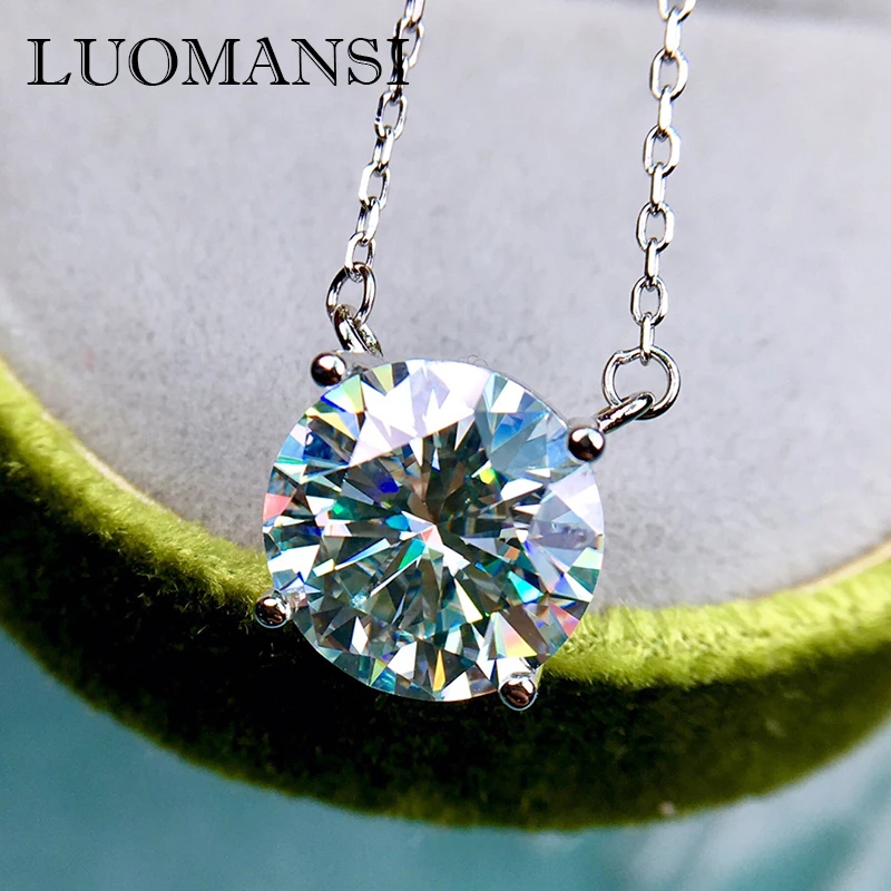 

Luomansi Super Flash 5CT 11MM D Moissanite Silver Necklace Passed Diamond Test S925 Jewelry Women's Wedding Party