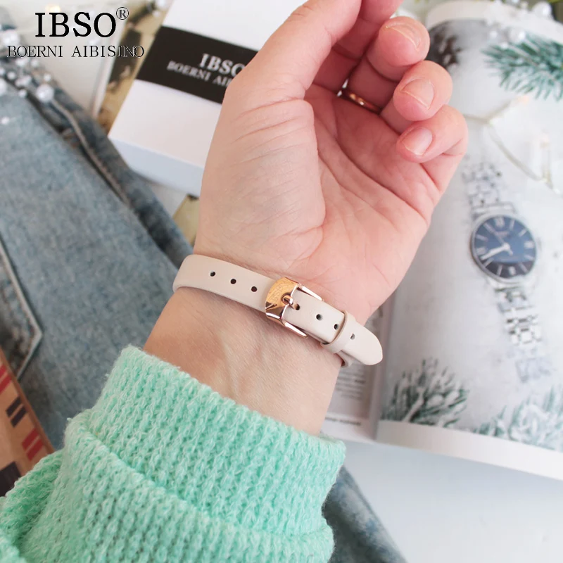 IBSO Brand 8 MM Ultra-Thin Quartz Watch Women Genuine Leather Women Watches Luxury Ladies Watch Montre Femme