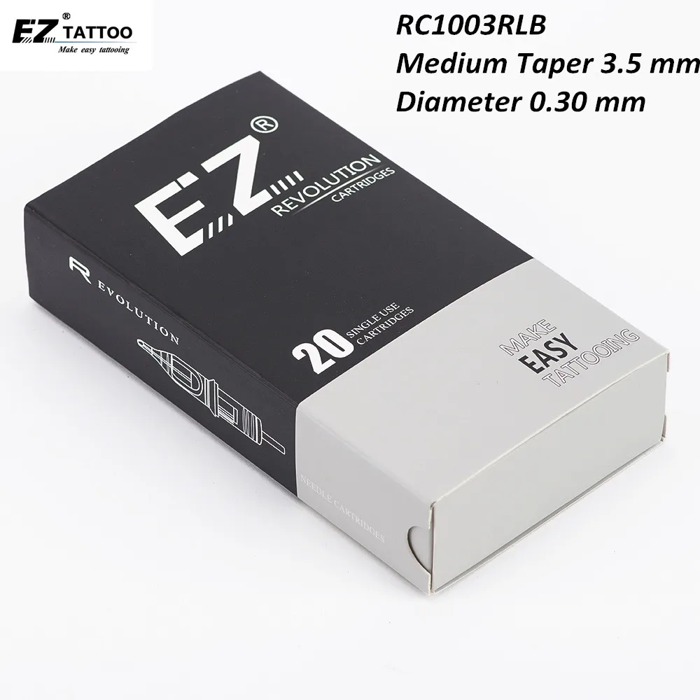 RC1003RLB EZ Revolution Tattoo Cartridge Needles #10 (0.30 MM) 3RL Medium Taper Round Liner Rotary Pen Machine Grip Supply