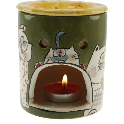 Authentic Tile Naughty Cat Decorated Censer Cylinder 8x9 cm.