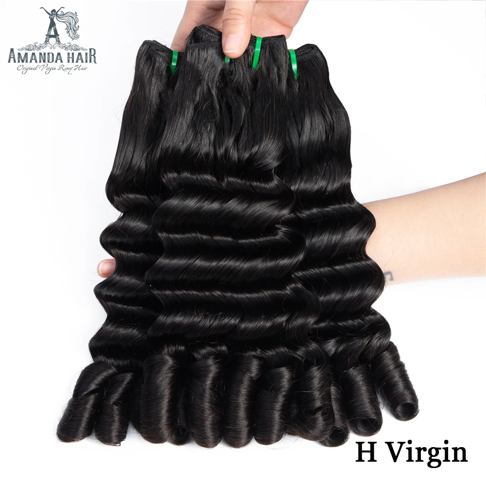 Amanda Ocean Wave Funmi Hair Double Drawn Human Hair Bundles with Closure Unprocessed Brazilian Virgin Hair Bundles with Closure