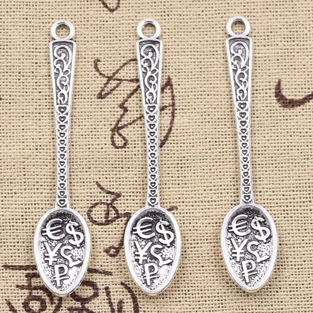 

8pcs Charms Dollar Spoon Money 57x12mm Antique Bronze Silver Color Plated Pendants Making DIY Handmade Tibetan Finding Jewelry