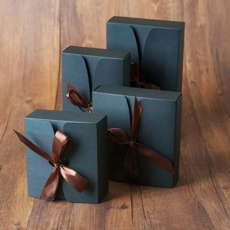 

20Pcs 3 Sizes Brown Kraft Gift Box Small Paper Packing Box with ribbon Black Cardboard Present Boxes Christmas Wedding Party Box