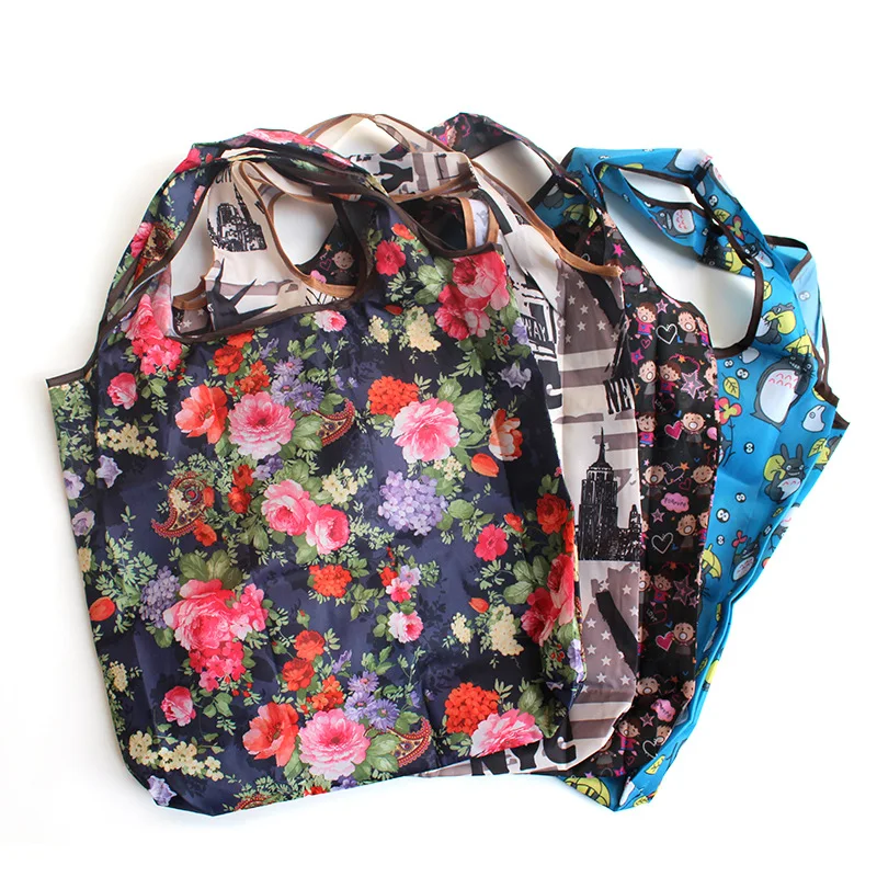 Foldable Shopping Bag Eco-friendly Folding Reusable Portable Shoulder Handbag Waterproof Polyester for Travel Grocery Bags