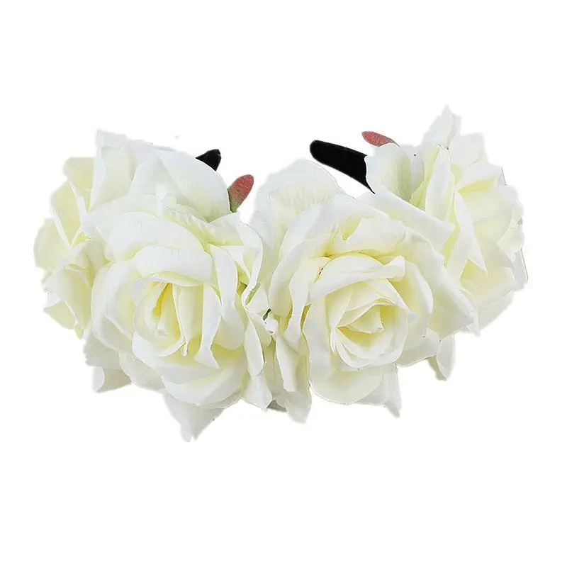Women\'s Hawaiian Stretch Rose Large Flower Floral Crown for Garland Party  Day of The Dead Headband Costume Mexican Headpiece