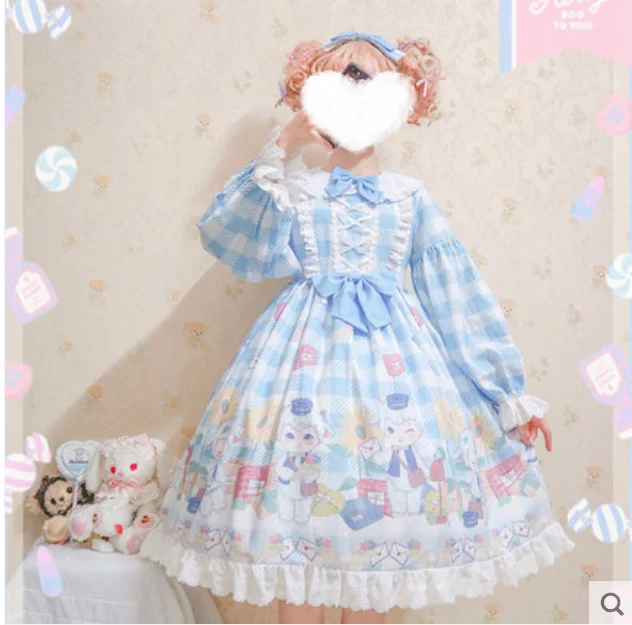 Dolce principessa lolita abito vintage pizzo bowknot peter pan colletto vita alta abito vittoriano kawaii ragazza gotica lolita op loli