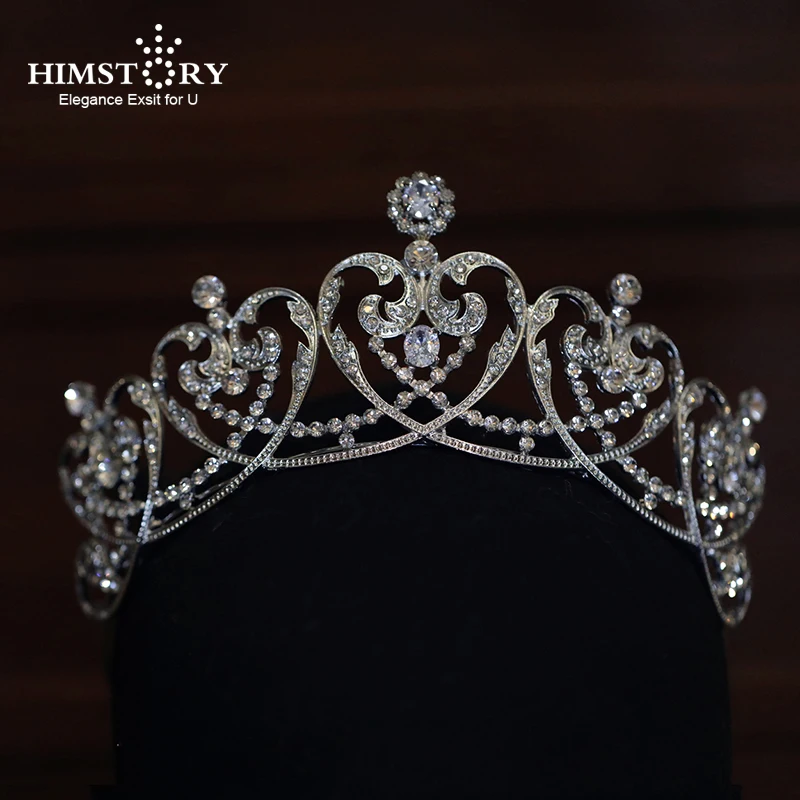 Himstory European Vintage Crown Headband Wedding Cubic Zircon Rhinestones Hair Accessories for Women Bride Party Queen Hairwear