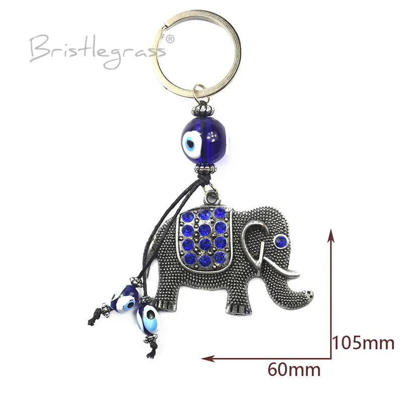 BRISTLEGRASS Turkish Blue Evil Eye Rhinestone Elephants Keychain Key Chain Ring Holder Amulets Lucky Charm Blessing Pendant Gift