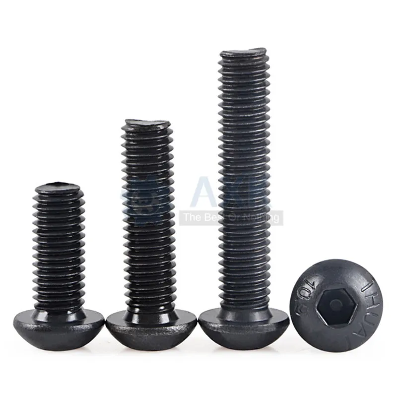 50Pcs M2 M2.5 M3 M4 ISO7380 Alloy Steel 10.9 Level Black Hexagon Socket Button Head Screw Furniture Mushroom Cap Hex Bolts HW041