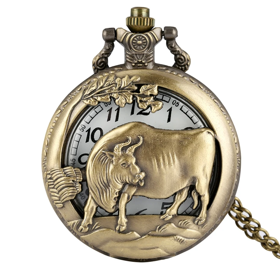 Retro bronzo cinese zodiaco orologio da tasca ciondolo animale orologio collana cava catena arte regali da collezione commemorativo antico