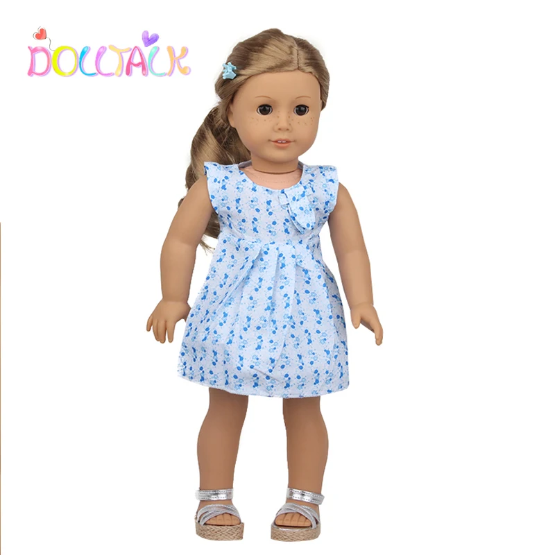 

Doll Talk Summer 18 inch American Doll Toys For Girls Clothes Slip Dress Blue Clothes Suit For 43 Cm New Baby Born Dolls