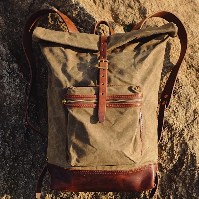 Men's Travel Backpack Hiking Bag Backpacks Folding Sport Waterproof  Camping Rucksack Vintage Waxed Canvas Bags Laptop Backpack