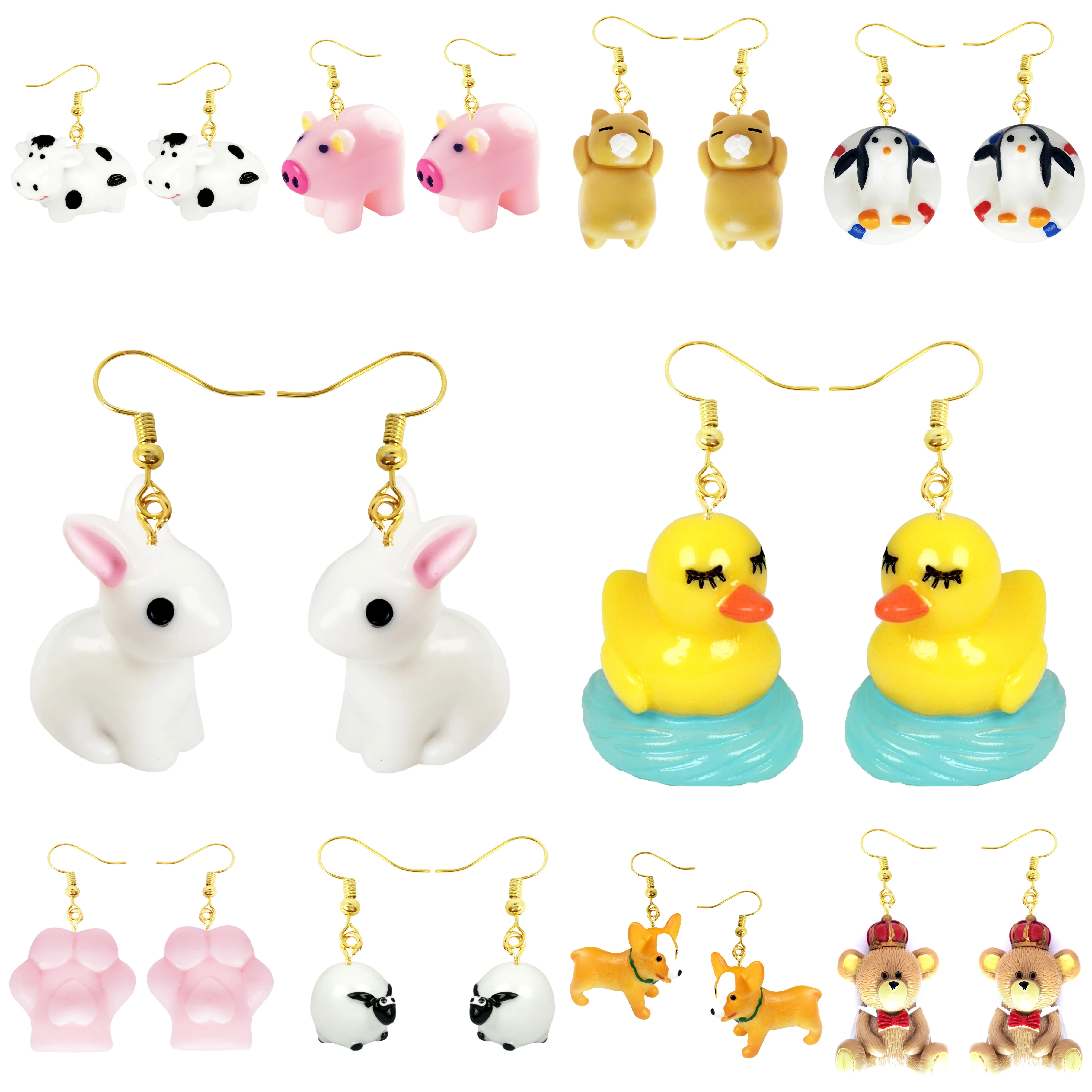 Pendiente de gota de resina hecho a medida para mujer, regalo para niñas lindas, gota de oreja divertida, Pata de Gato, dibujos animados 3D, Animal, conejo, pato