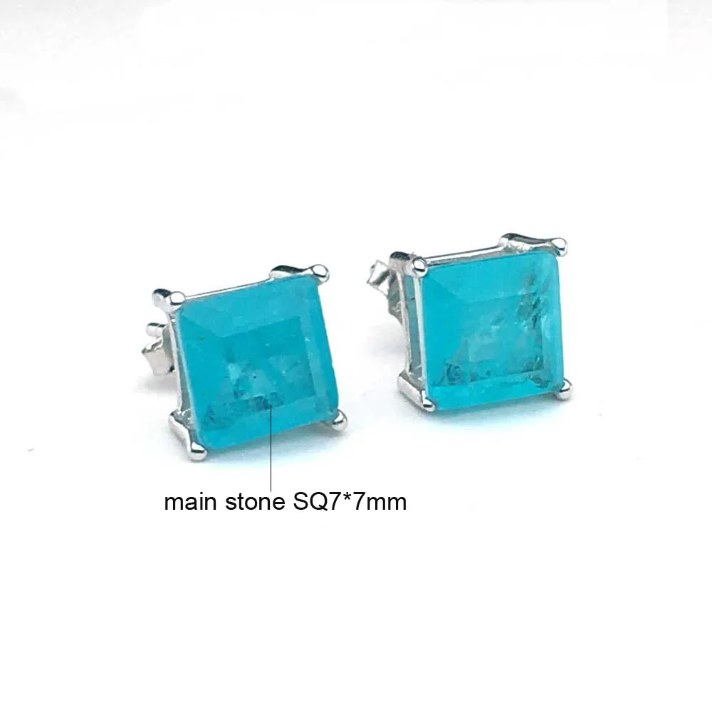 FFGems Brazilian Paraiba emerald Tourmaline silver Earring Created blue stone square for Women Fine Jewelry wholesale Party Gift