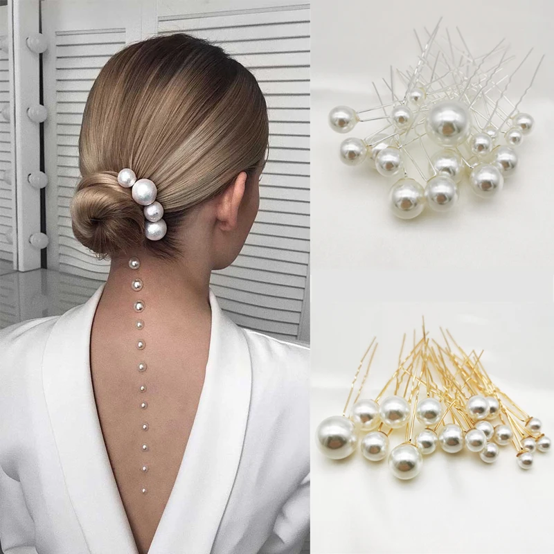 Ruoshui 18pcs Woman Elegant Pearl U Shape Hair Stick Wedding Hairpins Updo Hairstyle Tool Tools Bridal Tiara Hair Accessories