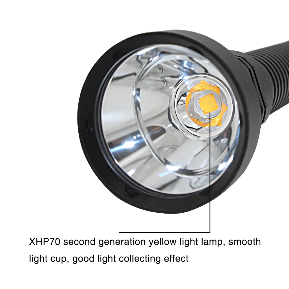 Super brilho XHP70.2 impermeável levou lanterna de mergulho, luz amarela, tocha tática, subaquático, 100m, 4000 lumens, 26650