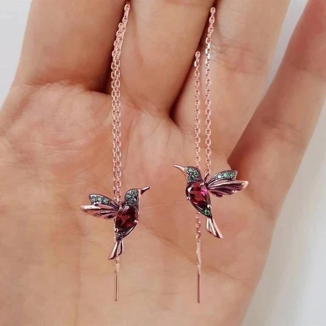 Exquisite Bird-shaped Hummingbird Hoop Pendant Crystal Pendant Earrings Gold-plated Earrings for Women's Wedding Jewelry