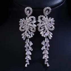 Ekopdee Luxury Charm Bridal Jewelry Dangle Wedding Long Earring Drop Cubic Zirconia Earrings Bling CZ Fashion Earrings 2021 INS