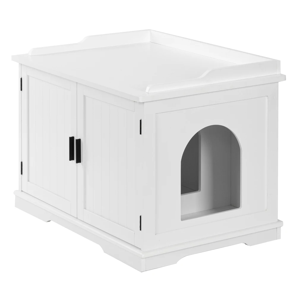 Cat Litter Box Enclosure Cabinet Furniture Wooden Indoor Storage Bench for Living Room Bedroom Bathroom Side Table with Pet Mat