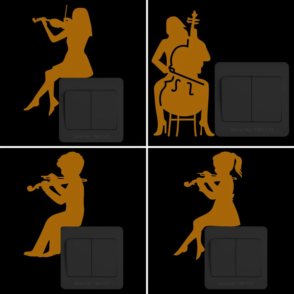 Luminous Music Stickers Wall Switch Laptop Fridge Car Decor: Guitar/Violin/Piano/Saxophone/Trombone/Trumpet/Clarinet/Drum/Flute