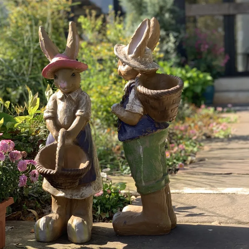 Outdoor Garden Large Rabbit Couple Resin Ornaments Art Park Villa Lawn Figurines Crafts Balcony Square Courtyard Sculpture Decor