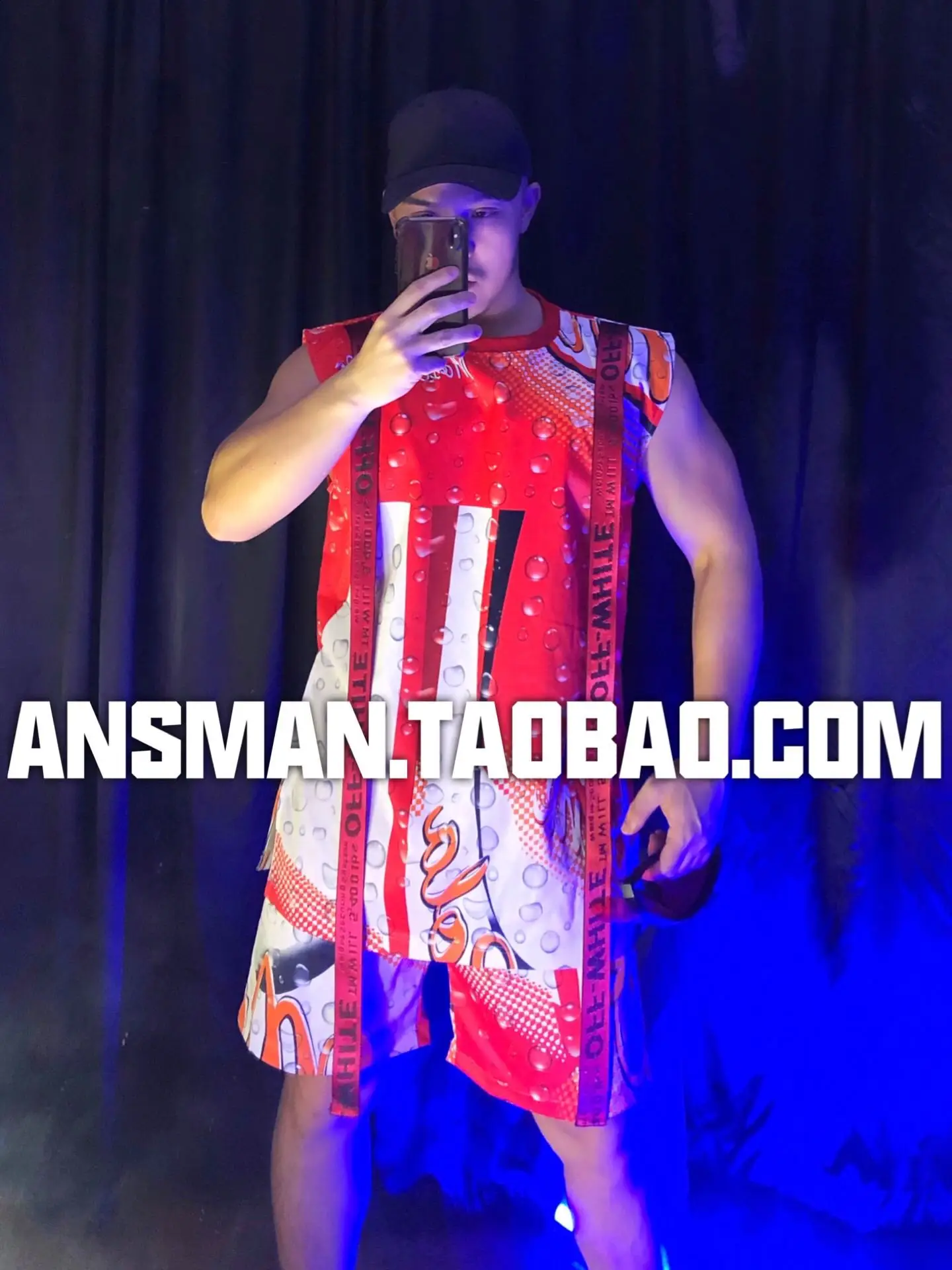 

Nightclub Bar Male Singer DJ DS GOGO Hip-hop Fruit Print hip-hop loose Vest Costume Suit Stage party Show Dance wear