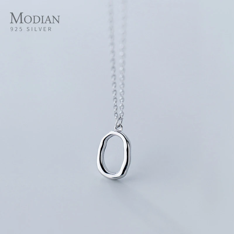 

Modian 2021 New Arrival 925 Sterling Silver Irregular Geometric Oval Pendant Necklace for Women Japanese Style Fine Jewelry Gift