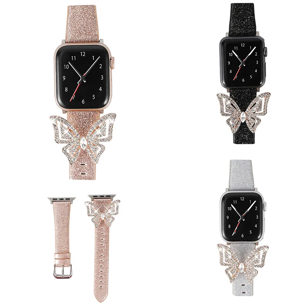 

3D Butterfly Jewelry Diamond Watch Bracelet For Apple Watch Series 5 4 3 2 1 Strap 38/40mm 42/44mm iWatch Glitter Leather Band