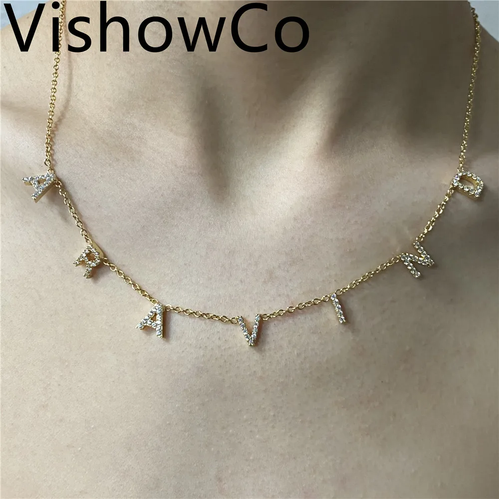 

VishowCo Crystal Pendant Custom Name Necklace Personalised Stainless Steel Zircon Letter Pendant Necklace For Women Jewelry Gift