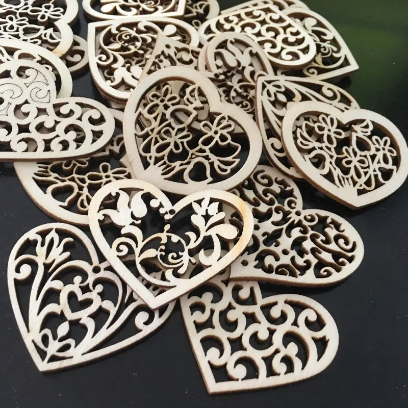 10pcs DIY Wood Hearts Ornaments Unfinished Hollow Wooden Slices Pendants Burlywood for DIY Earring Necklace Jewelry Making