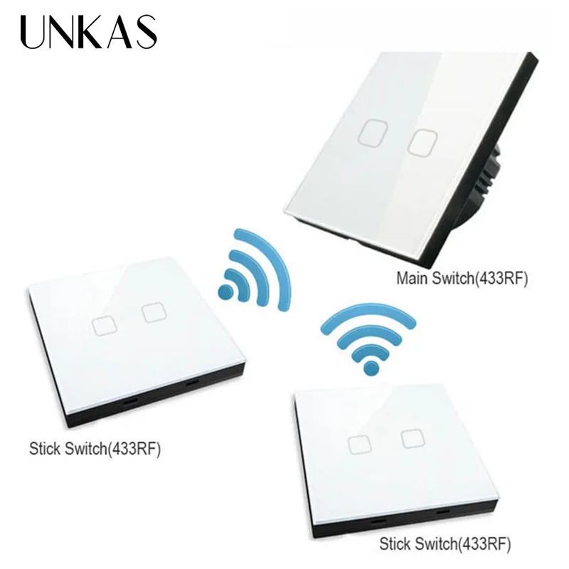 

UNKAS Normal 1 Gang 2 Gang Stick Touch Switch led switch EU Standard Luxury Crystal Glass Wall Switch Touch Switch