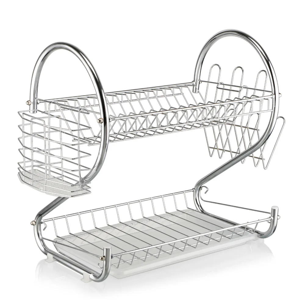 

2 Layer Chrome Kitchen Dish Cup Drying Rack Drainer Dryer Tray Cutlery Holder Organizer