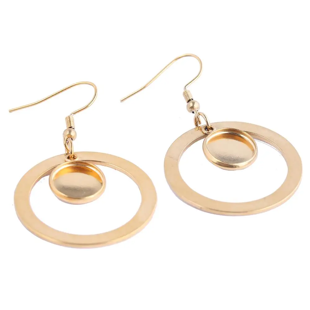 6pcs 10mm Stainless Steel Gold Plated Dangle Earring Cabochon Base Setting Bezel Blanks With Circle Hoops Diy Earrings Materials