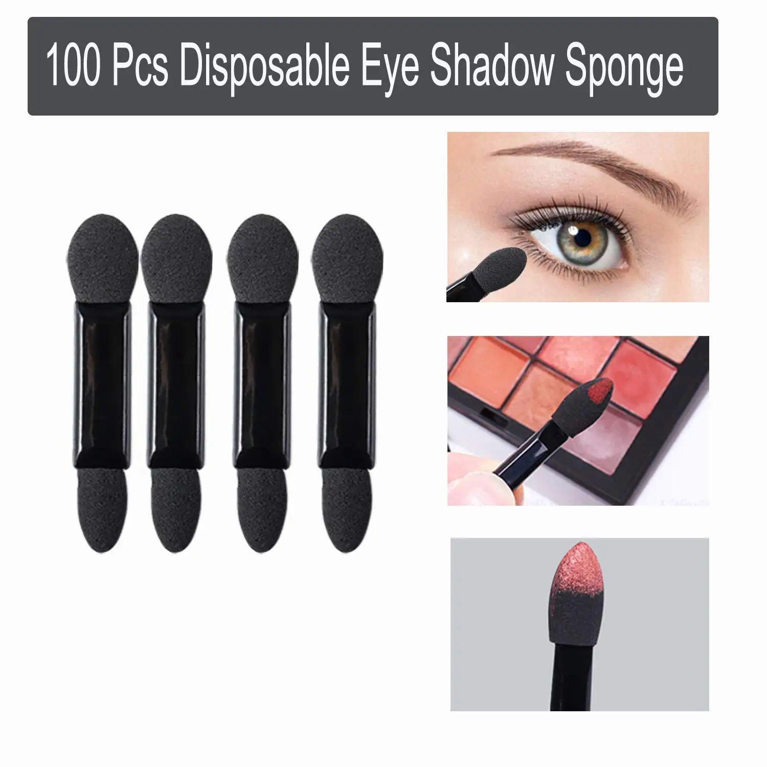 100pcs Disposable Eyeshadow Brushes Dual Sided Sponge Nylon Sets & Kits Eye Shadow Brushes Makeups For Cosmetic Applicator Black