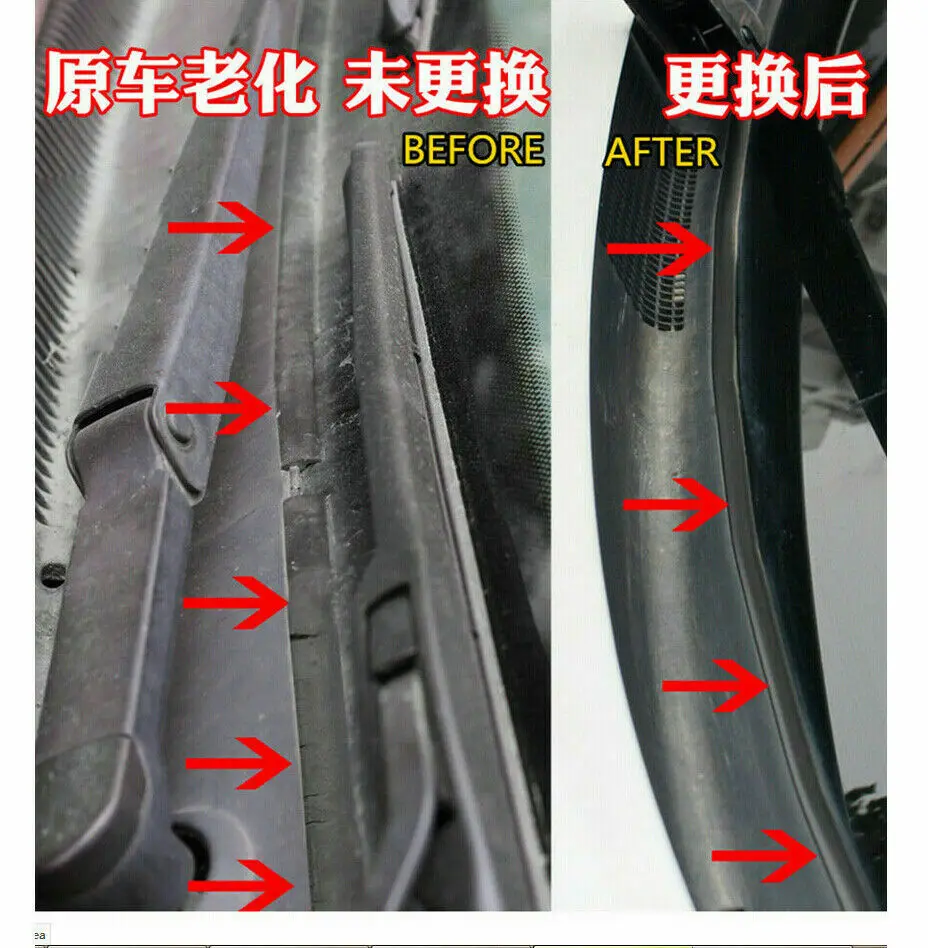 Universal Upgraded with Double-side adhesive tape 1.8M Rubber Sealed Strips Trim installed under Front windshield wiper Panel