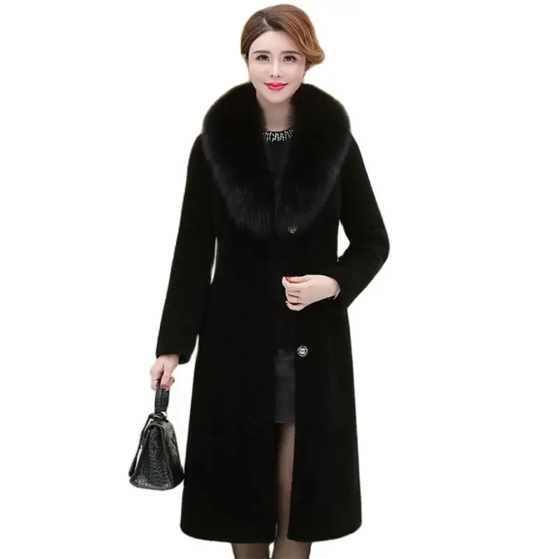 

Middle-aged Elderly Mother Mink Wool Coat Women Winter Thickened Fox Fur Collar Imitation Fur Mid-length Mink Wool Jacket A891