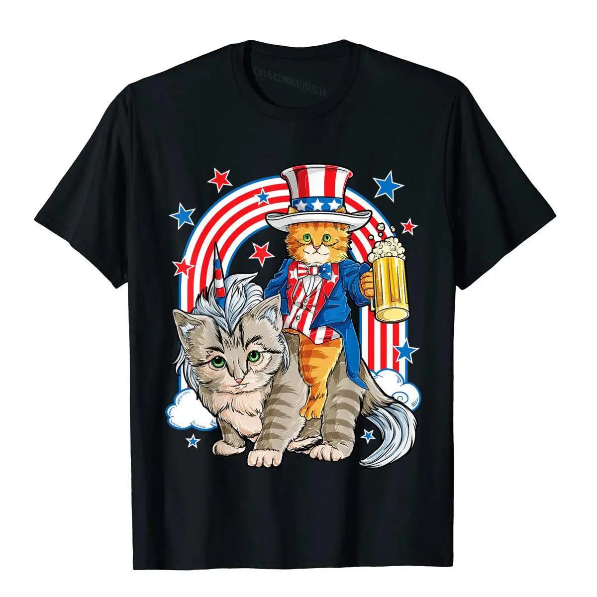 Cat 4th Of July T Shirt Caticorn Unicorn Meowica Women Men T-Shirt Manga Tops Shirts Cotton Men T Shirts Summer Company