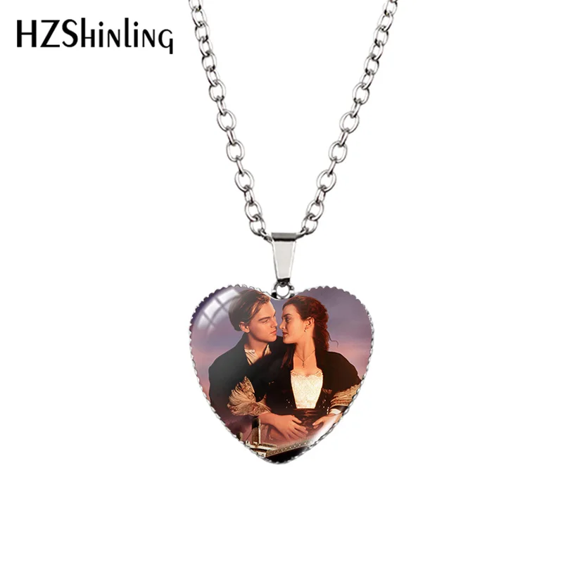 2021 New Jack and Rose Titanic Pendant Necklace Movie Painting Glass Dome Handmade Jewelry Heart Pendants Gift Women