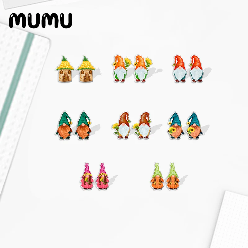 2020 New Forest Gnomes Acrylic Stud Earring Fairy Tale Gnome Earrings Resin Epoxy Jewelry Gifts Fans