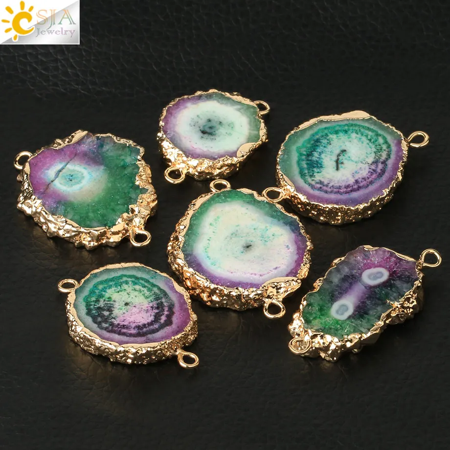 1pc Multicolor Natural Crystal Connector Gold-color Bezel Flat Irregular Stones Jewelry Findings Components for DIY Making G417