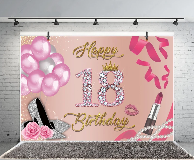 อุปกรณ์ตกแต่งแบนเนอร์พื้นหลังสำหรับเด็กผู้หญิงเด็กผู้ชายทองคำสีกุหลาบสีชมพูสำหรับงานปาร์ตี้วันเกิดแฮปปี้18ฉากหลังรูปภาพ