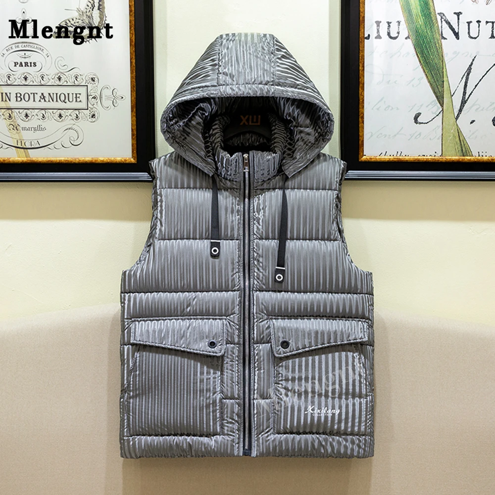 Fashion Winter Men Vests Simple Thermal Sleeveless Jacket Hat Detachable Casual Warm Coats Windproof Thicken Unloading Waistcoat