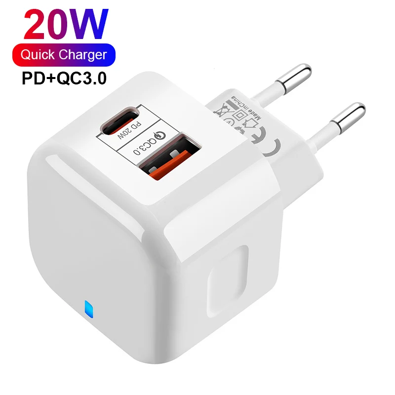 

Dual Port 20W PD USB Wall Charger QC3.0 Mobile Phone Fast Charging Travel Adapter EU UK US for iPhone 12 11 Pro Max Xiaomi