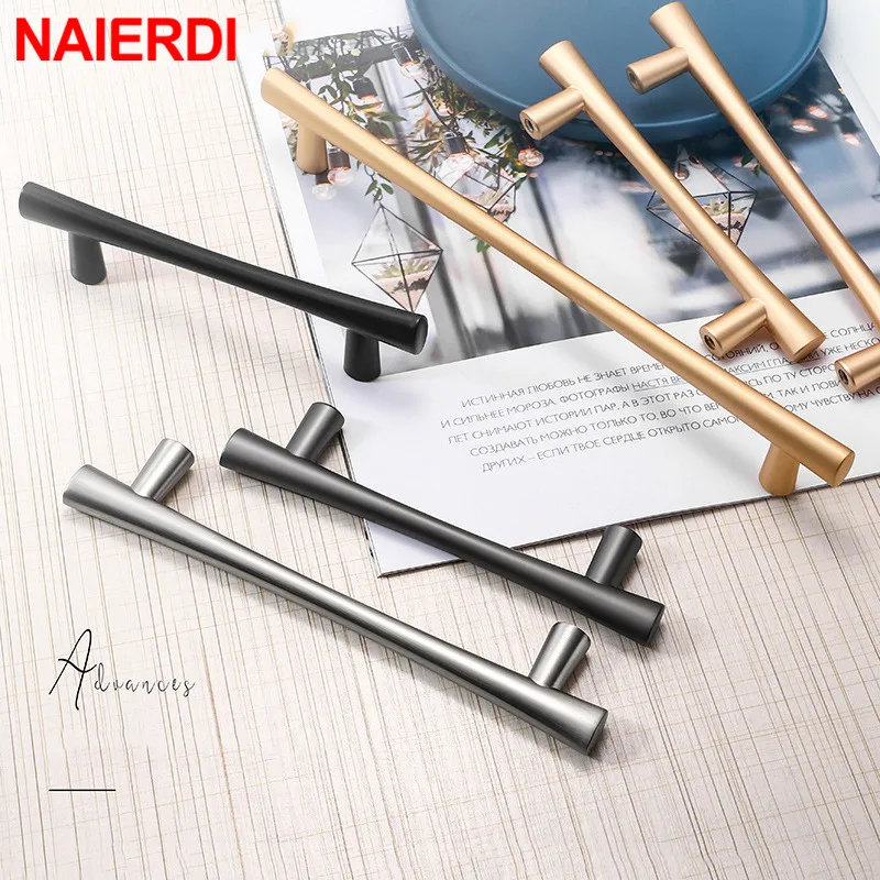 NAIERDI American Gold Cabinet Pulls Zinc Alloy European Furniture Handle Kitchen Cupboard Handle Drawer Knobs Hardware